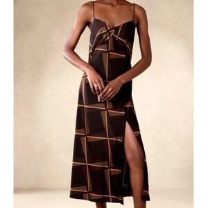 NEW Banana Republic Burnt Umber Satiny Midi Slip Dress Small Slit Brown $110